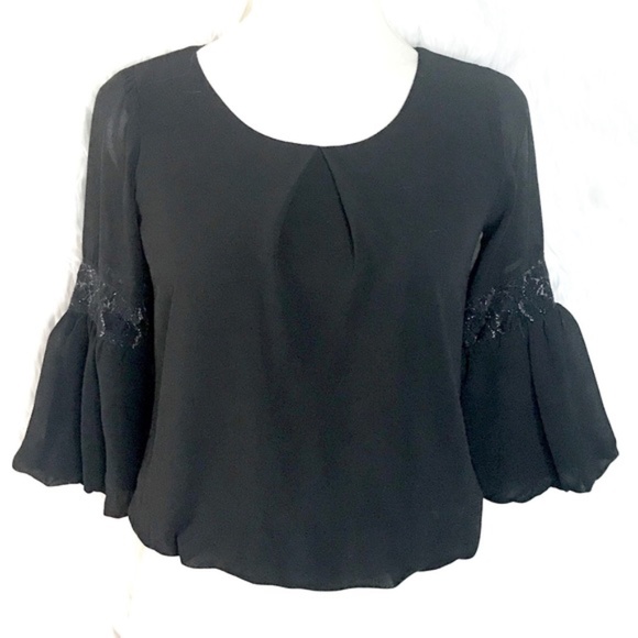 BCX Tops - 💎 BCX 3/4 bell gold lace chiffon crop blouse